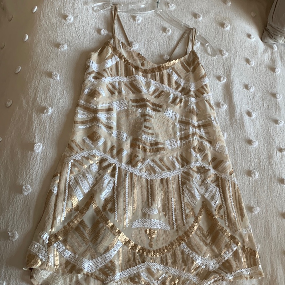 Show Me Your Mumu Nude Criss Cross Sequin Dress